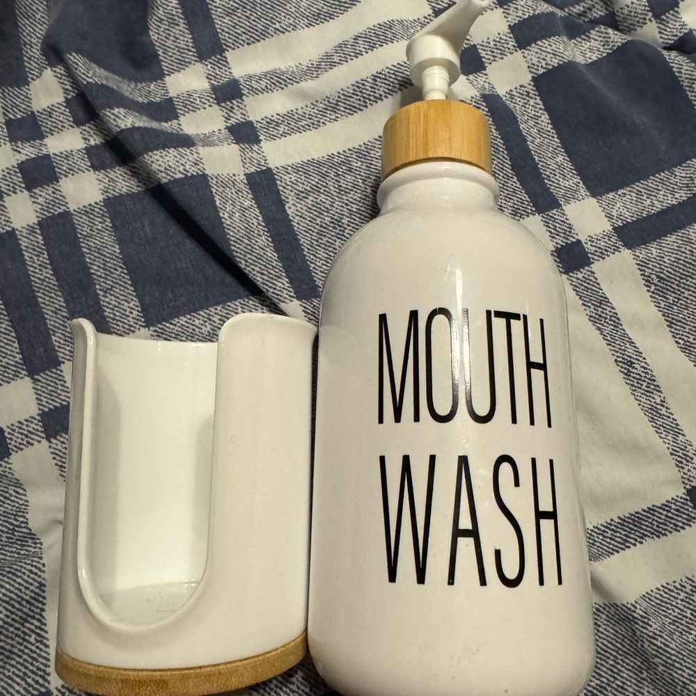 White Mouth Wash Dispenser with cup Holder
